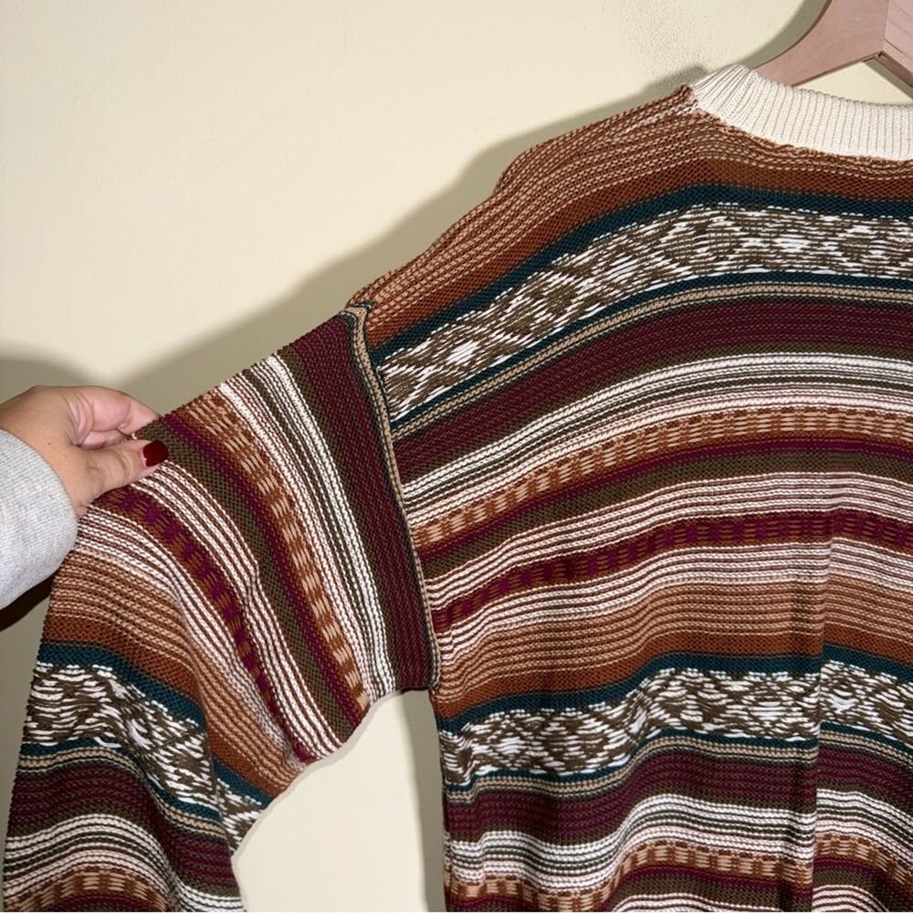 VNTG CJ COTTON COMPANY grandpa style eclectic Striped Multicolor Men's Sweater L - Picture 4 of 5